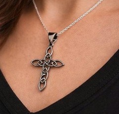 Sterling Silver Celtic Cross Pendant – Metallic Black Textured Necklace