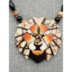 Vintage Lee Sands Lion Head Mosiac Inlay Pendant Necklace – Jewelry