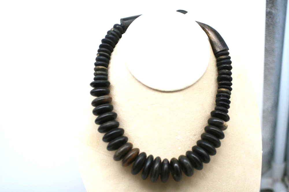 Vintage Natural Buffalo Horn Beaded Necklace 25-14mm 17.5″ L1