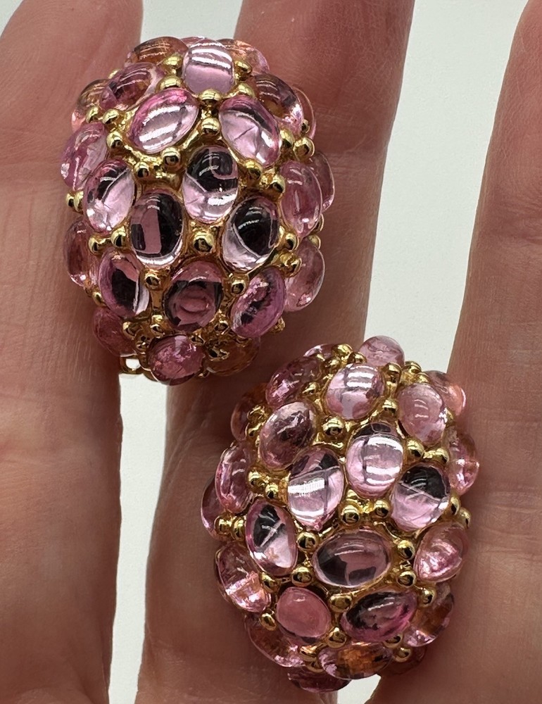 VTG SIGNED KJL KENNETH JAY LANE FAUX PINK JELLY BELLY CLIP ON EARRINGS NICE!