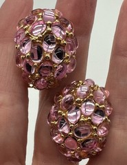 VTG SIGNED KJL KENNETH JAY LANE FAUX PINK JELLY BELLY CLIP ON EARRINGS NICE!
