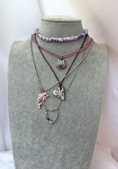 5 Necklaces LOT Girly long heart Y2K 1990s 2000s pink colorful jewelry costume