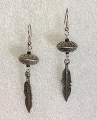 Vintage Silver Southwest Feather Dangle Earrings Oxidized USA Made 2.8″ 8441