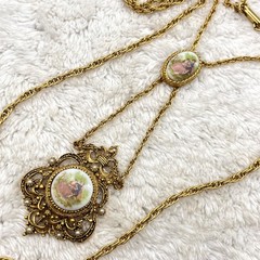 Vintage Cameo Necklace Courting Couple 2 Strand Romantic Victorian Revival