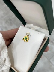 0.68tcw Vintage Natural Emerald & Diamond Camera Lens Pendant Charm 24K Gold