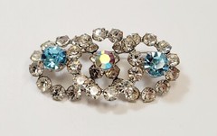 Vintage Clear AB Aqua Rhinestone Three Ring Large Brooch
