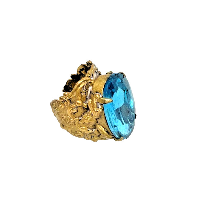 Vintage Gemstone Womens Ring Blue Gold Color Twisted Adjustable Band Jewelry