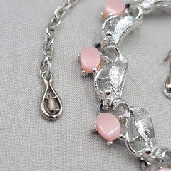 Vintage Pink Thermoset Necklace Estate Costume Jewelry Silver tone 13″-17″
