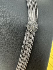 Sterling Silver 4 Stranded Marcasite Herringbone Chain Choker Necklace 56g 18 In