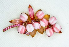 Verified Juliana D&E Brooch Pin Pink Stripe Givre Glass Rhinestone Floral 1960s