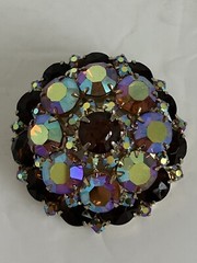 JULIANA Tiered Topaz Aurora Borealis Rhinestone Headlight Domed Brooch!