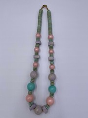 Vintage 1980s 1990s Pastel Chunky Wooden Beads Necklace 24″ Blue Pink Purple