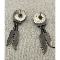 Vintage Sterling Silver 925 Double Feather Dangle Post Earrings Southwestern