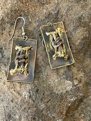 Vintage Art Studio Metal Brass Copper Brutalist Style Dangle Pierced Earrings