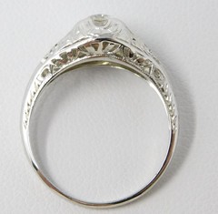 18k White Gold ART DECO ~4.4 mm Diamond Solitaire Filigree Ring Sz 5.5+ B6852