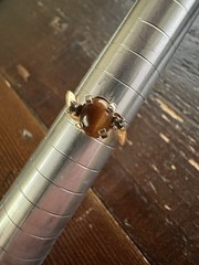 Vintage Joseph Esposito Tiger Eye Ring Size 5 Gold Tone Signed Statement Ring