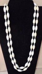 Vintage 60s JAPAN? Bleached Green Oval Beads 54″ Necklace