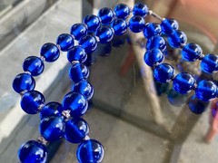 Beautiful vtg art deco Cobalt blue art glass necklace 52″ Hand Knotted