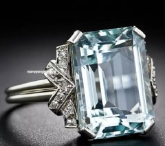 Vintage Art Deco style 9.69 CT Aquamarine 925 Sterling Silver wedding Ring