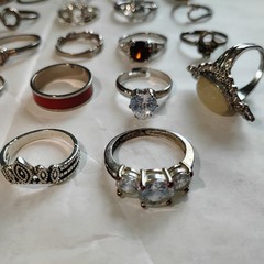 Huge Lot Of 35 Silvertone Costume Vintage Rings Various Sizes Mixed