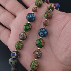Ancient Venetian Style Mix Gabri Glass Beads Necklace 26in 10.7–13.7mm