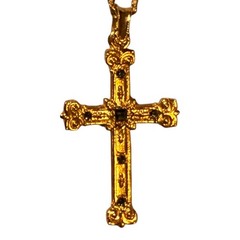 VTG Museum of Modern Art Cross Necklace Gold Tone Glass Jewels Byzantine Gothic