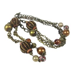 VCLM Vintage Necklace Glass Bead Strand Jewelry 36 inch Brasstone Chain