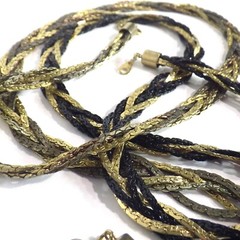 Set of 2 Vintage Flat Braided Necklaces Serpentine Chain Gold/Black/Silver 24″