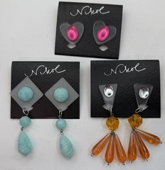 Vintage 80s Nikol Lucite Earrings Jewelry Lot 3 Pair Geometric Funky Plastic NOS