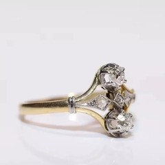 Vintage Edwardian 2CT Lab Created Diamond Ring Toi Et Moi 14K Two-Tone Gold Over