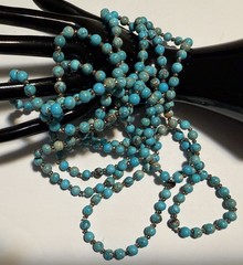 Vintage 80” Genuine Blue Turquoise Beaded Necklace Knotted Copper Spacers 71g