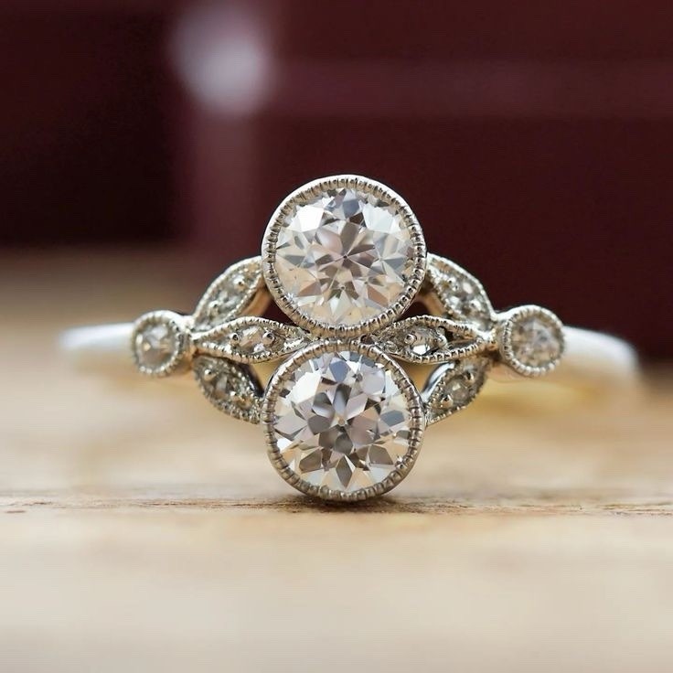 0.80 Ct Old European Cut Two Stone Moissanite Unique Vintage Engagement Ring