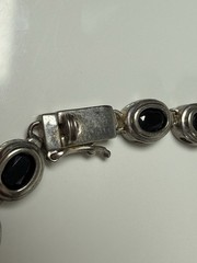 FAS Sterling Silver Oval Black Obsidian 7.5” Tennis Bracelet 925 Modernist