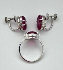 VINTAGE SET OF EARRINGS & RING 18K WG TOURMALINES & DIAM, APPR. VALUE USD $3,500