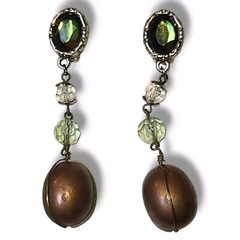 Vintage 80s/90s Green & Gold Tone Dangle Drop Clip-on Earrings