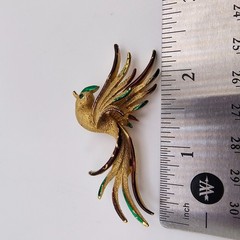 Vintage Bird Of Paradise Brooch Gold Tone Red Green Enamel Rhinestone Tropical