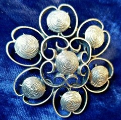 Vintage Silver tone metal flower pin made in Austria ~ 2.25″ Diameter