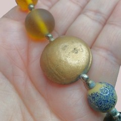 Vintage Long Beaded Glass Necklace Honey Tones Czech Frosted Satin 32 In Length