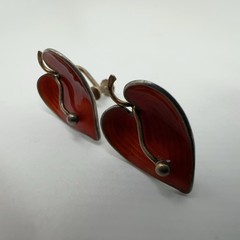 VTG Einar Modahl Norway Sterling Red Enamel Leaf Screw Back Earrings 8.2g #bad