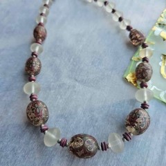 Vintage Burgundy and Frosted Glass Beaded Necklace