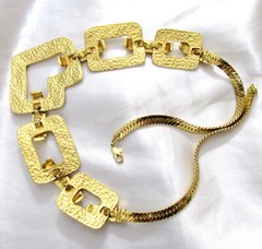 VTG RUNWAY GEOMETRIC SATIN GILT PAVE RHINESTONE MODERNIST/DECO NECKLACE CHIC