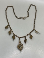 VTG Edwardian Style Bronze Tone Faux Pearls Dangle Pendant 16.5” Necklace