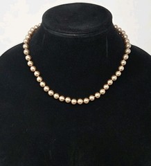 Taupe Faux Pearl Necklace 17 Inches Knotted 8mm Beads Vintage Sheen Unsigned