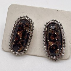 Earrings Vintage High Quality Acrylic Gem Stone Silver Tone Metal Stud Jewelry