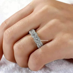 2.00 CT Round Cut Moissanite Half Eternity 14K White Gold Plated Engagement Band