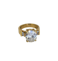Vintage Sz 6.25 18KGE Gold Electroplate Ring w/ Big Center Stone