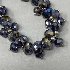 Metallic Coated Glass Beaded Bracelet Stretch Peacock Oil Slick Blue Purple 6.75