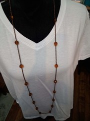 Amber Colored Small and Large Bead Necklace 28in Long
