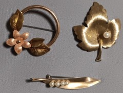 KREMENTZ Vtg Brooch Lot Of 3. All Signed On Pin. Pls See Pics & Description