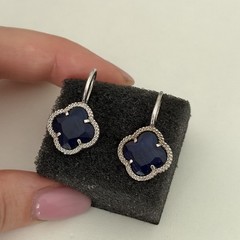 Dyadema Designer 925 Sterling Silver Blue Stone Clover Leverback Dangle Earrings